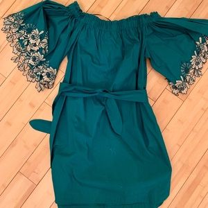 Sandro Paris Green Off The Shoulder Dress